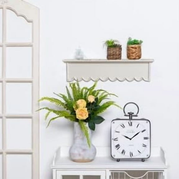 SOFE Rustic Wood Shelves for Wall White - Shelf for Bedroom Bathroom Kitchen Small - Wall Bookshelf Storage Organizer - Plant Collectibles Display Shelving Wall Mounted- Scalloped Shelves