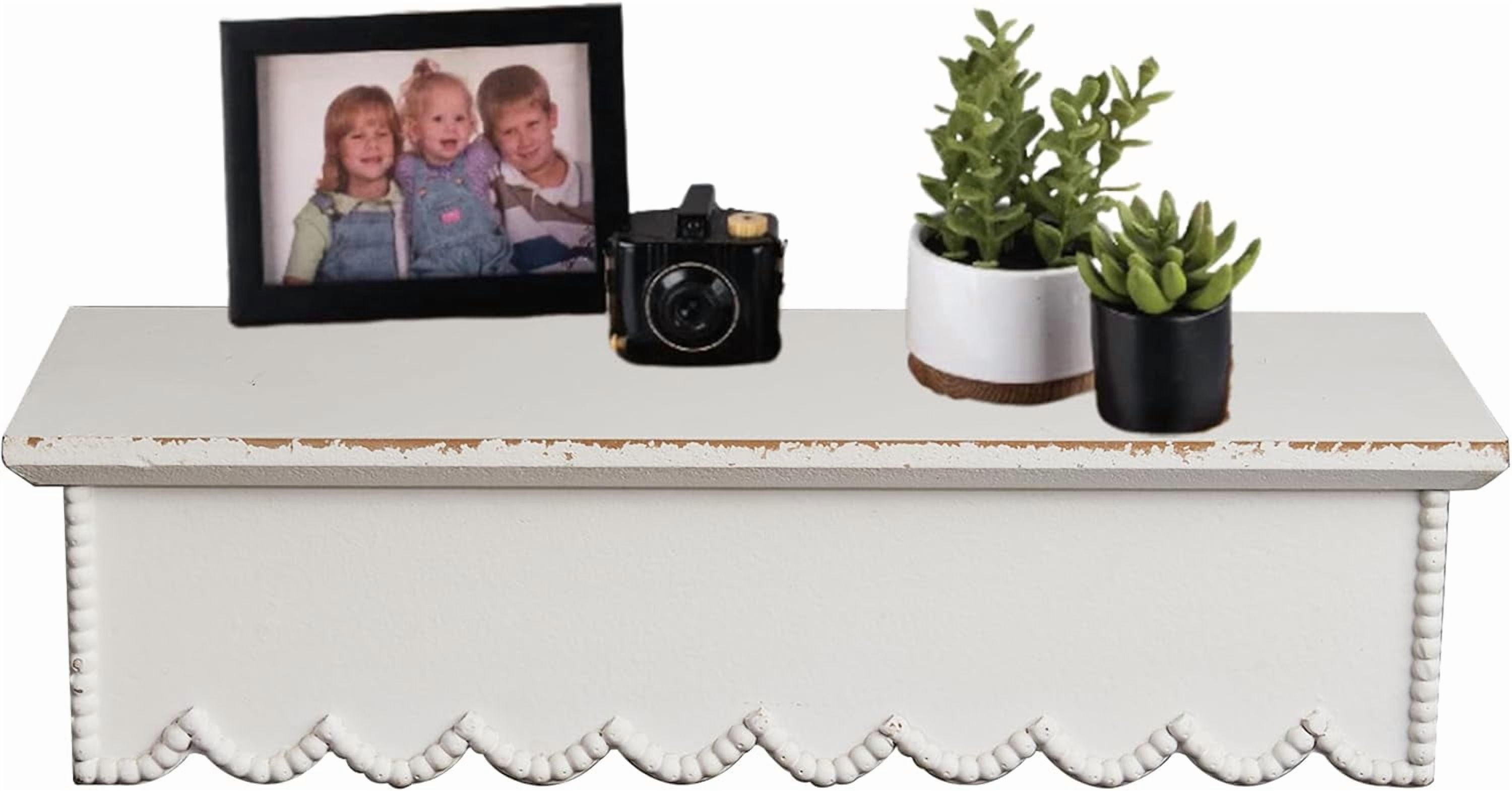 SOFE Rustic Wood Shelves for Wall White - Shelf for Bedroom Bathroom Kitchen Small - Wall Bookshelf Storage Organizer - Plant Collectibles Display Shelving Wall Mounted- Scalloped Shelves
