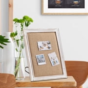 SOFE Small Bulletin Board for Desk, 12 16 Cute Linen Pin Board Rustic White Wood Frame, Vision Board Display Photo Memo Board for Office Living Room Bedroom Study Room Tabletop