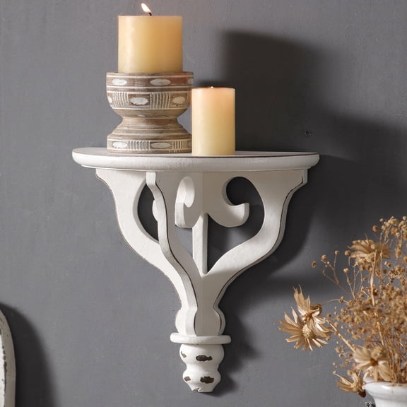 SOFE Victorian Semicircle Floating Shelf - Distressed White Small Wall Shelf 11.8"L for Plants & Decor, Wooden Hanging Shelves for Hallway, Bedroom, Living Room Wall Mount