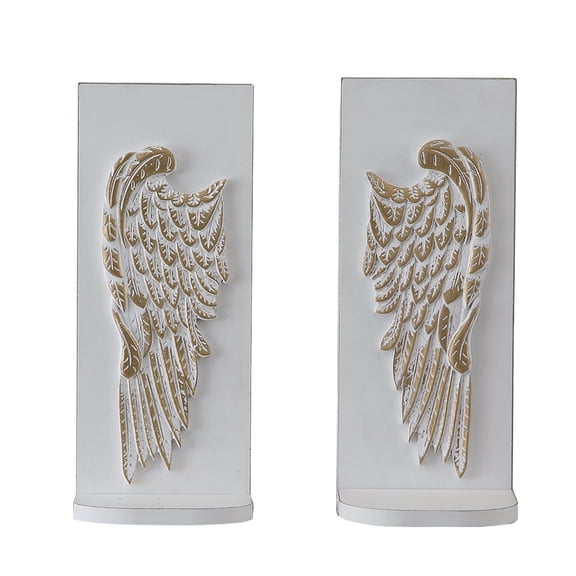 SOFE Wall Candle Holder, Wood White Wall Sconce – 5" x 16" x 13" Pair of Angel Wing Candle Holders, Vintage Gold Leaf Finish, Vertical Wall Mounted Decor for Living Room Entryway
