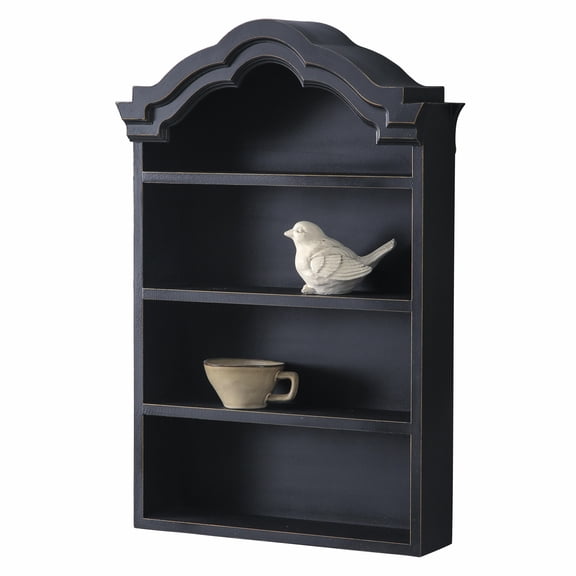 SOFE Wall Shelf, 3-Tier Wooden Black Floating Shelf, Arched Scalloped Top Wall Mounted Shelf, Vintage Rustic Wall Decor for Living Room Bedroom Office