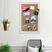SOFE Wood Framed Cork Board Bulletin Boards for Walls, White Picture Display Linen Fabric Pin Board, Decorative Vision Memo Board for Living Room School Office Bedroom, 18" x 28"