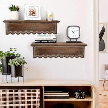 SOFE Wood Scalloped Decorative Wall Shelf, Bedroom Bathroom Kitchen Shelving Wall Mounted Heavy Duty, Farmhouse Floating Storage Shelves Small Hanging Shelves Display Book Picture Ledge Shelf