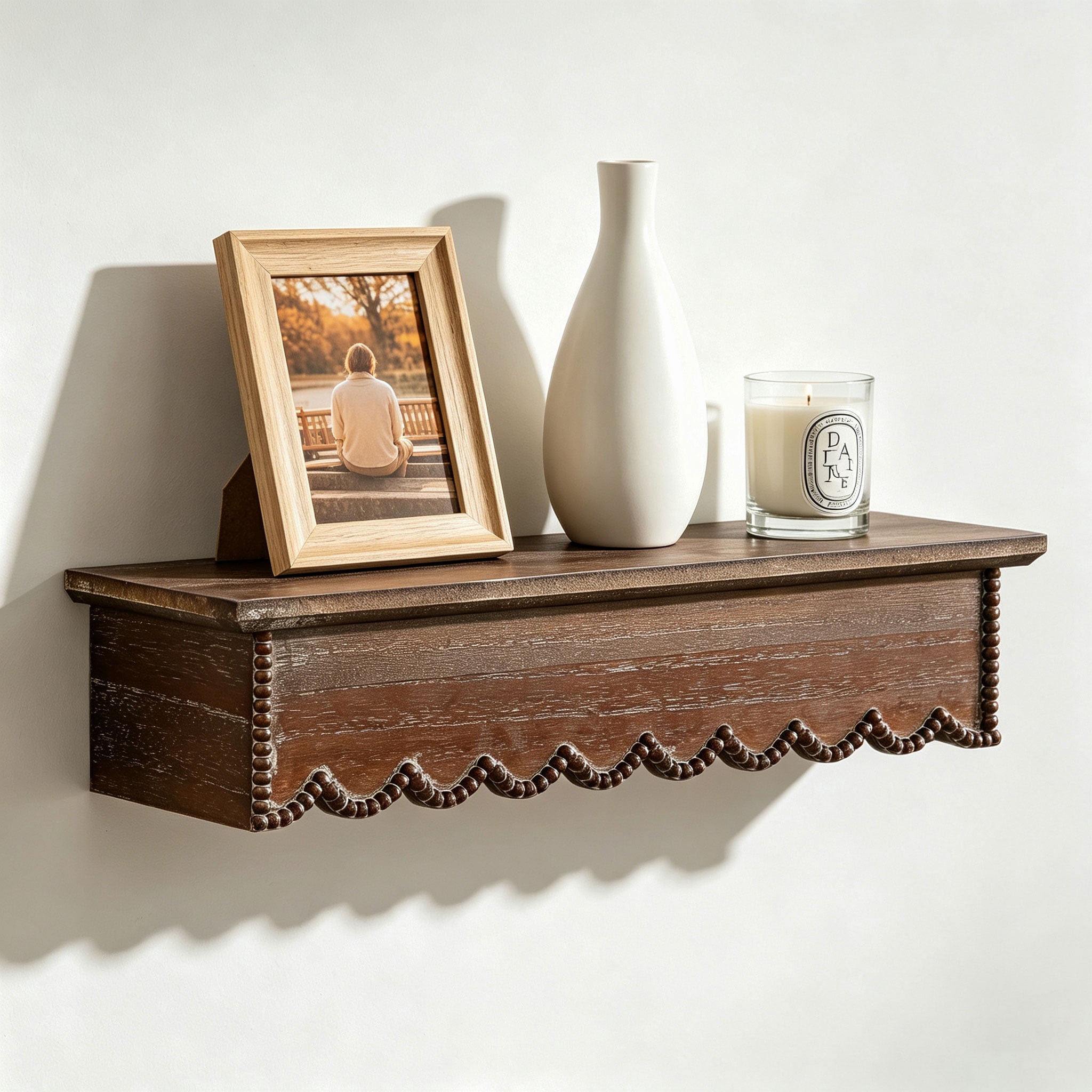 Small Sign Storage Rack SOFE Wood Scalloped Decorative Floating Shelves, Farmhouse Bedroom ...