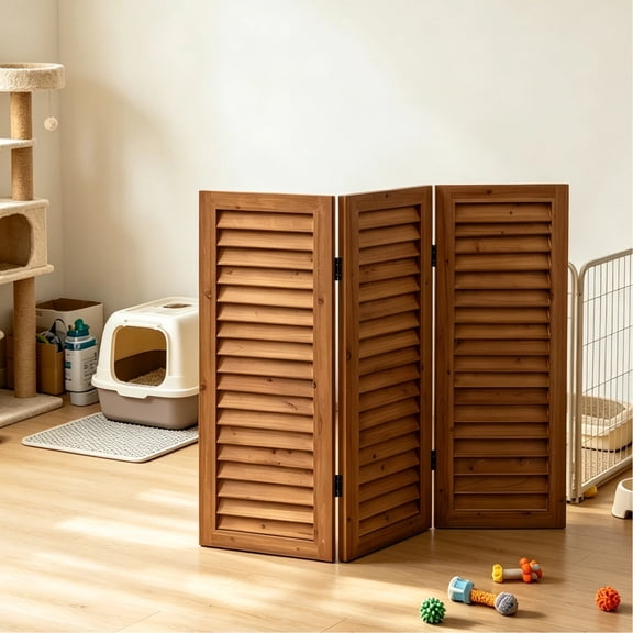 SOFE Wood Room Dividers 31.9ft, 3 Panel Short Privacy Screen Indoor Brown Room Partitions and Dividers Freestanding, Farmhouse Foldable Wall for Home Bedroom Office