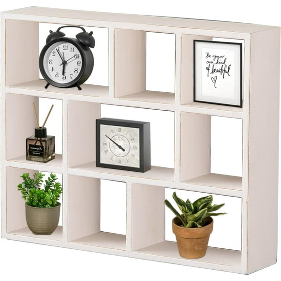 SOFE Wood White Shadow Box Frame with Shelves, 3 Tier Wall Shelving Unit, Wall Mounted Curio Cabinet, Floating Cube Shelves for Wall, Knick Knack Display Shelf, Display Cases for Collectibles