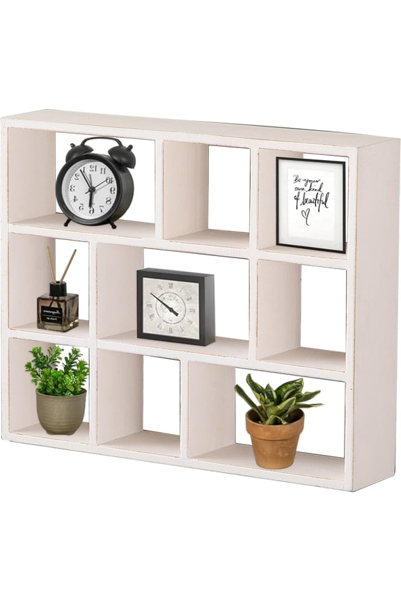 Wood White Shadow Box Frame with Shelves, 3 Tier Wall Shelving Unit, Wall Mounted Curio Cabinet, Floating Cube Shelves for Wall, Knick Knack Display Shelf, Display Cases for Collectibles