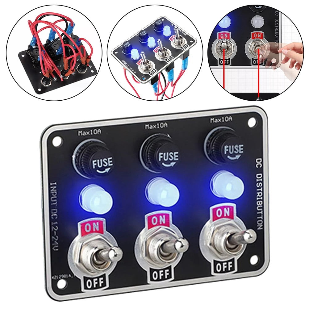 SOFEIYA 3 Gang Metal Rocker Switch Panel w/ LED Circuit Breaker Fuse ...