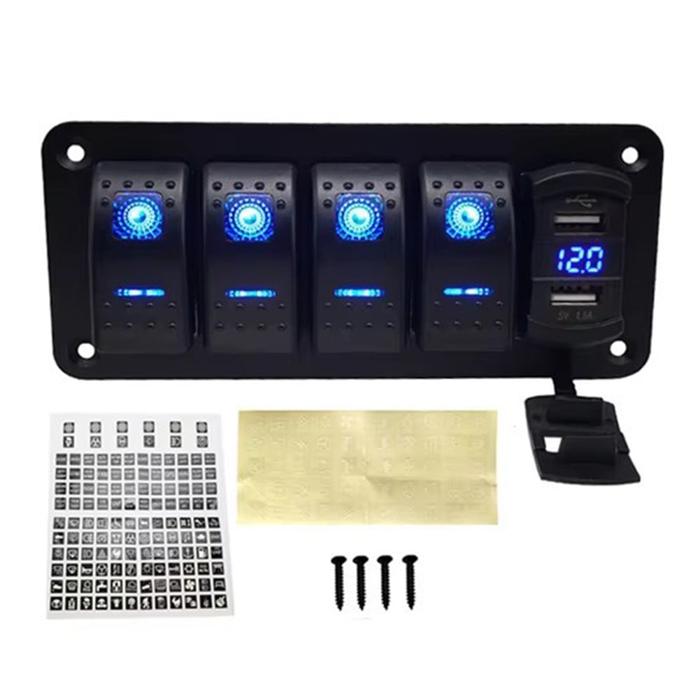Riloer 8 Gang Tuimelschakelaarpaneel, 12V 24V Universele Boot Auto Marine Tuimelschakelaar Led-paneel Met Zekeringen, Waterdicht Aan-Uit, met Groen/Blauw/Rood Licht