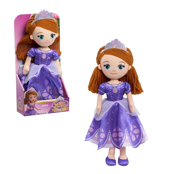 Disney Jr. Sofia the First Deluxe Large Plush Sofia Doll, 13.5-inch Soft Craft-Style Princess Plush with Yarn Hair and Embroidered Details, Ages 3+