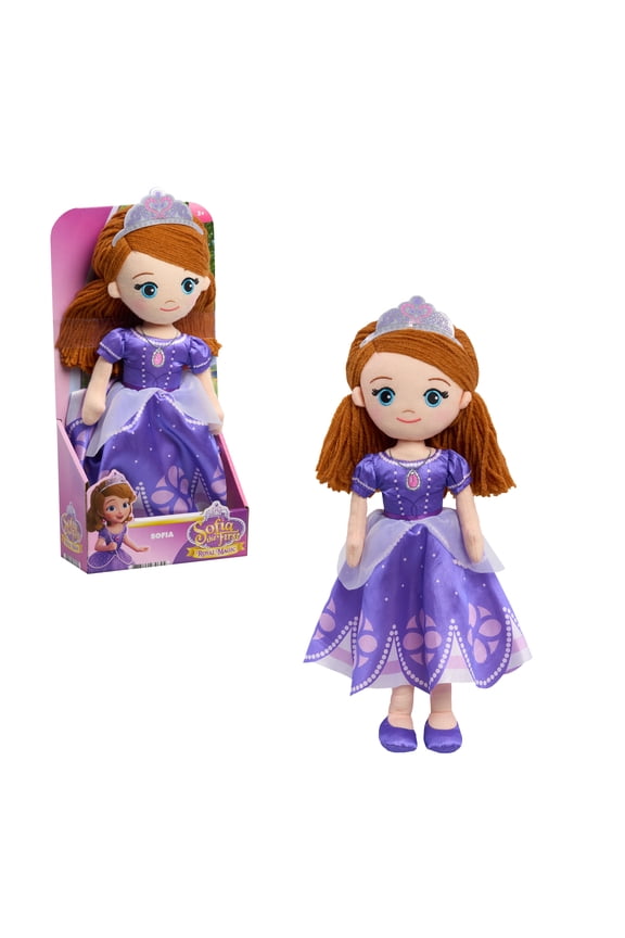 Disney Jr. Sofia the First Deluxe Large Plush Sofia Doll, 13.5-inch Soft Craft-Style Princess Plush with Yarn Hair and Embroidered Details, Ages 3+