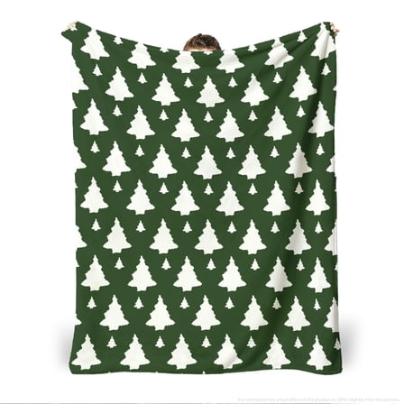 SOFIKAANMU Christmas Fleece Throw Blanket, Green Tree & Snow, 50x60 in