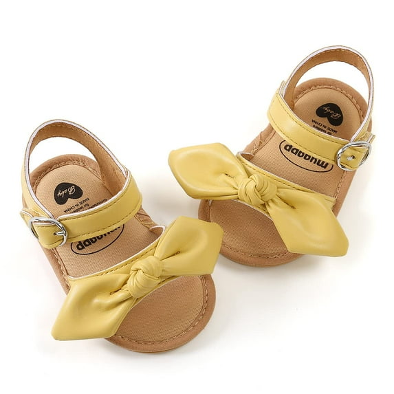 SOFMUO Baby Girl Sandals Bowknot Soft Infant Girls Princess Dress Summer Walking Shoes(12-18 Months,Yellow)