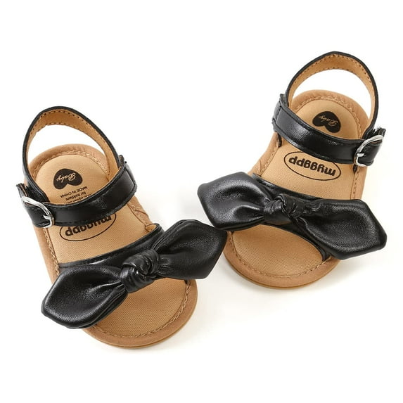 SOFMUO Baby Girl Sandals Bowknot Soft Infant Girls Princess Dress Summer Walking Shoes(6-12 Months,Black)