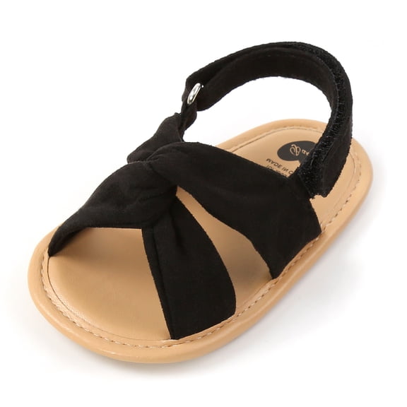 SOFMUO Baby Girls Sandals Soft Sole Infant Indoor Flat Newborn Slippers Toddler Summer Princess Dress Shoes (Black,12-18 Months)