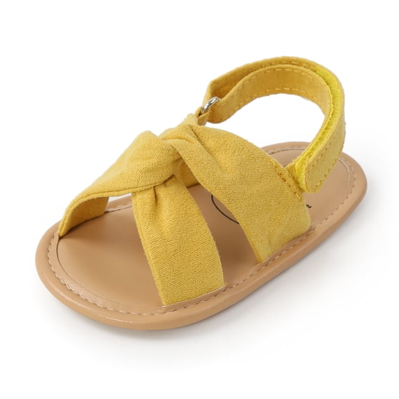 SOFMUO Baby Girls Sandals Soft Sole Infant Indoor Flat Newborn Slippers Toddler Summer Princess Dress Shoes (Yellow,12-18 Months)