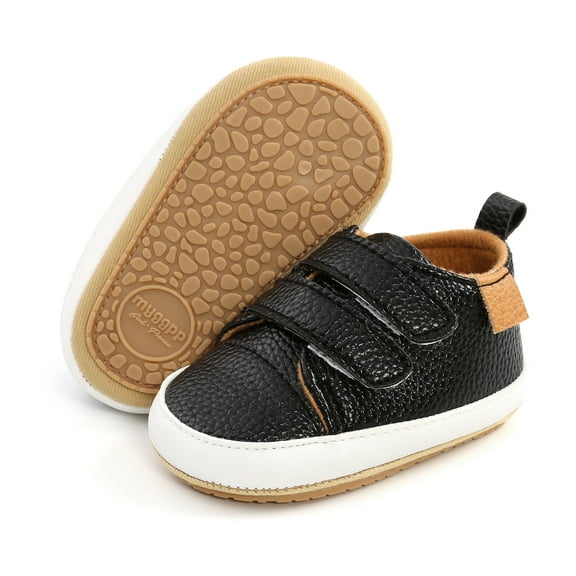SOFMUO Unisex Baby Boys Girls Leather Sneakers Infant Moccasins Toddler Shoes (Black,0-6 Month)