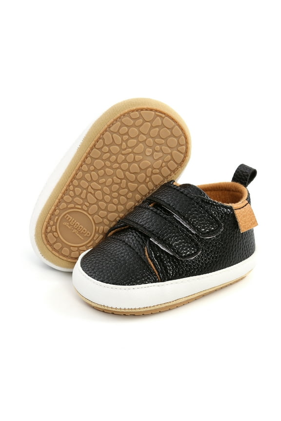 Unisex Baby Boys Girls Leather Sneakers Infant Moccasins Toddler Shoes (Black,6-12 Month)