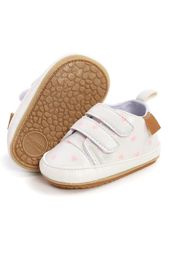 Unisex Baby Boys Girls Leather Sneakers Infant Moccasins Toddler Shoes(White&Pink Dot,0-6 Months)