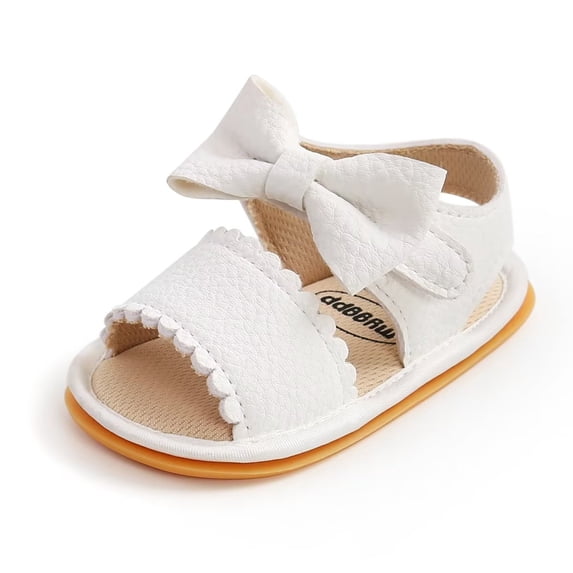 SOFMUO Unisex Baby Girls Boys Sandals Premium Soft Anti-Slip Rubber Sole Infant Bowknot Summer Outdoor Shoes Toddler First Walkers (White,6-12 Months)