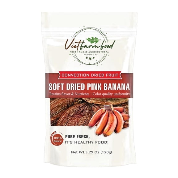 SOFT DRIED PINK BANANA 5.29oz (150g) VIETFARMFOOD: Convection dried fruit, pure natural sweetness without sugar, soft when chewed. Suitable for snack, topping, healthy desserts for all ages
