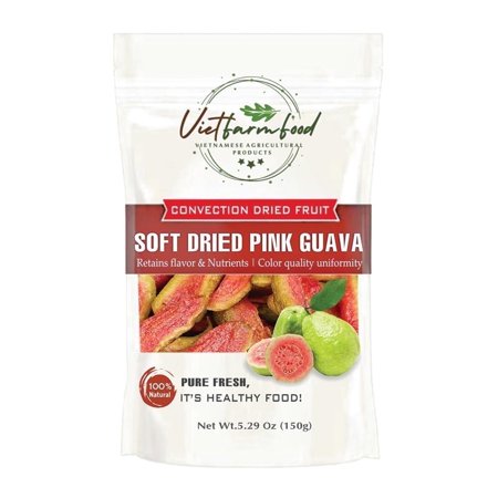 SOFT DRIED PINK GUAVA 5.29 Oz (150g) VIETFARMFOOD: Convection dried fruit with a little sugar, salt, chilli, natural sweet, soft when chewed. Suitable for snack, topping, healthy desserts for all age