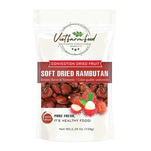 SOFT DRIED RAMBUTAN 5.29oz (150g) VIETFARMFOOD: Convection dried fruit with a little sugar, salt, natural sweetness, soft when chewed. Suitable for snack, topping, healthy dessert for all ages