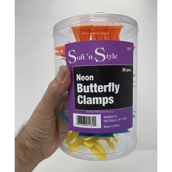 SOFT 'N STYLE 3-1/4" WIDE NEON BUTTERFLY CLAMPS - 36 PC