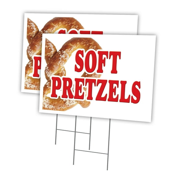 SOFT PRETZELS 2 Pack Of 18" x 24" Yard Sign & Stake | Advertise Your Business | Stake Included Image On Front Only | Made in The USA