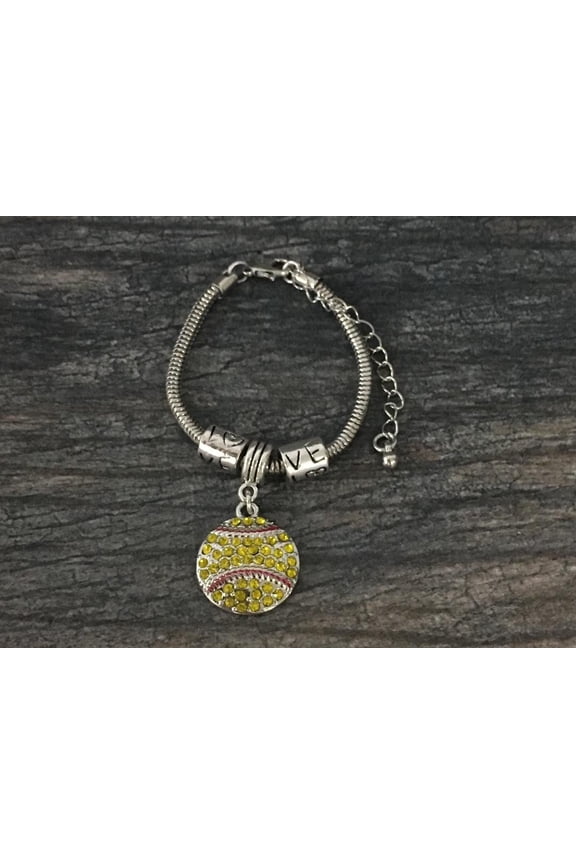 SOFTBALL RHINESTONE CHARM BRACELET
