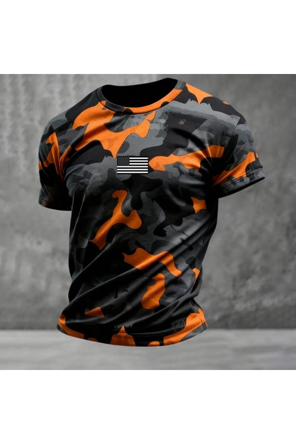 250th Anniversary USA Shirt Men Short Sleeve Crewneck Patriotic Graphic Tee Summer Casual Basic Daily Wear Top Orange XXL