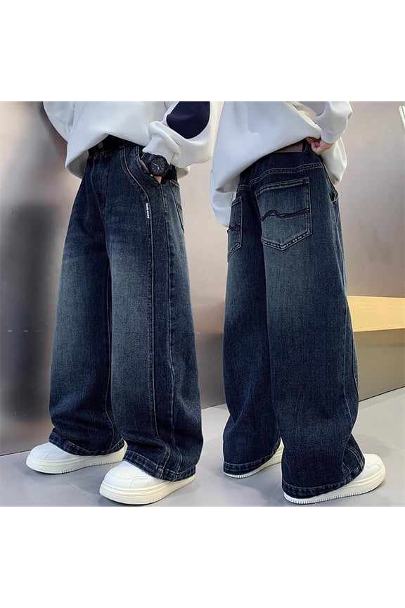 Boys Jeans Loose Casual High Street Straight Wide Leg Denim Long Pants for Boys Size 4-5Y