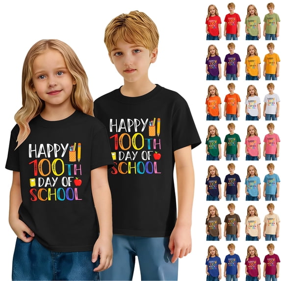 SOFTCCLO Boys School Uniform Short Sleeve Graphic Tees Back to School Campus Style Print Crewneck Casual T-Shirts for Boys 2-3Y