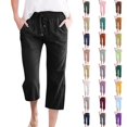thumbnail image 1 of SOFTCCLO Capri Pants for Women Plus Size Solid Drawstring Trousers Loose Casual Fashion 7/8 Length Womens Pants Brown XXXXL, 1 of 6