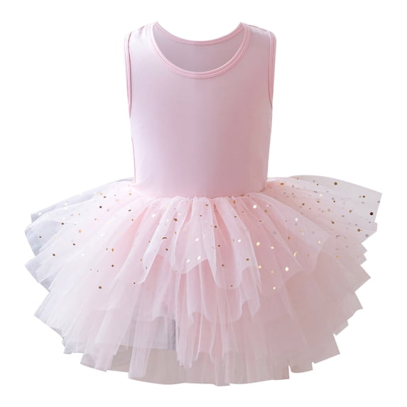 SOFTCCLO Dresses for Girls Solid Color Sleeveless Tutu Ballet Dance Dress Leotard for Recital Practice Size 9-10Y