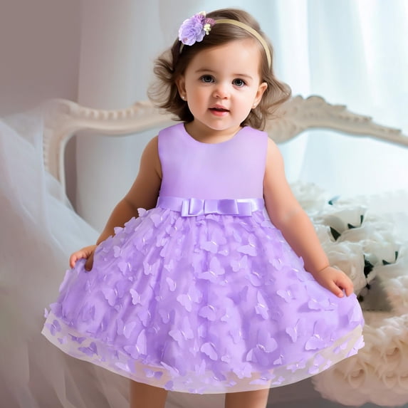 SOFTCCLO Girls Dresses Solid Color Sleeveless Off Shoulder Butterfly Tulle Princess Dress Formal Party Gown Size 0-3M
