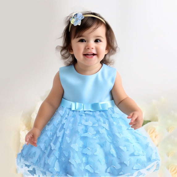 SOFTCCLO Girls Dresses Solid Color Sleeveless Off Shoulder Butterfly Tulle Princess Dress Formal Party Gown Size 6-12M