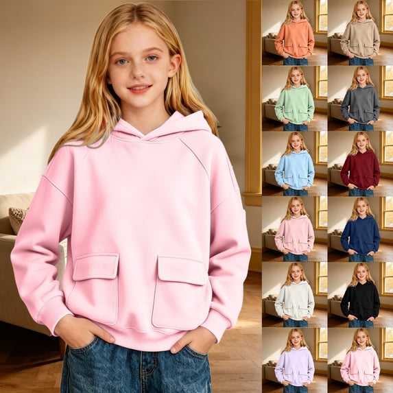 SOFTCCLO Girls Hoodies Solid Color Loose Versatile Pullover Hoodie Top Fall Winter Hoodies for Girls Size 3-4Y
