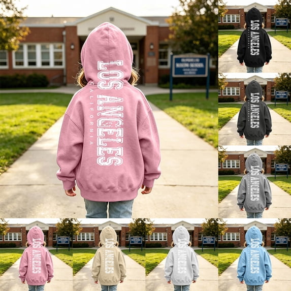 SOFTCCLO Girls Sweatshirts LA Big Letter Print Loose Crewneck Pullover Top Trendy Sweatshirts for Girls Size 5-6Y