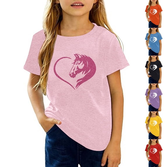 SOFTCCLO Girls T shirts Short Sleeve Crewneck Graphic Tees Fashion Print Stylish Casual Everyday Wear T-Shirts for Girls 3-4Y