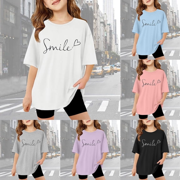 SOFTCCLO Girls T shirts Short Sleeve Crewneck Graphic Tees Letter Print Loose Casual Streetwear T-Shirts for Girls 3-4Y