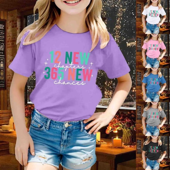 SOFTCCLO Girls Tshirts Short Sleeve Crewneck Graphic Tees Letter Print Casual Comfortable Basic Style T-Shirts for Girls Size 6-7Y