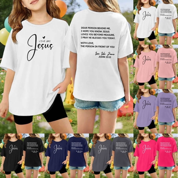 SOFTCCLO Girls Tshirts Short Sleeve Crewneck Graphic Tees Trendy Print Casual Loose Summer Popular Style Kids T Shirts Size 100