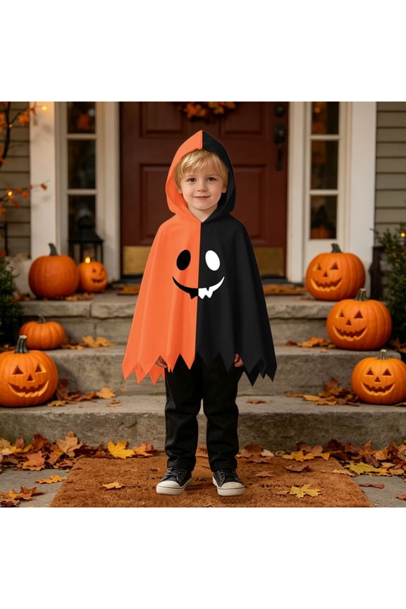Halloween for Boys Goofy Expression Print Hooded Cape Cloak Pants Halloween Cosplay 2 Piece Sets Size 2-3Y