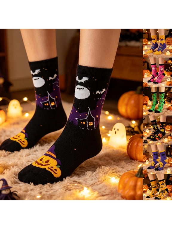 Halloween Socks Creative Fall Winter Novelty Crew Short Socks Casual Comfortable Crew Socks for Men Orange One Size
