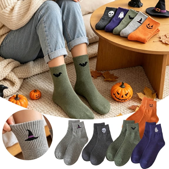 SOFTCCLO Halloween Socks Womens Novelty Cartoon Funny Crew Socks Cute Comfortable Socks for Women Army Green One Size