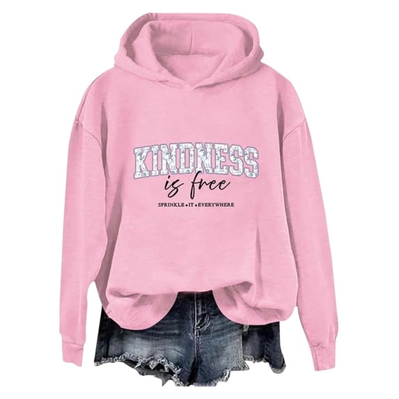 SOFTCCLO Hoodies for Women Long Sleeve Stylish Letter Graphic Drawstring Sweatshirt Oversized Fit Sport Casual Wear Light Pink L