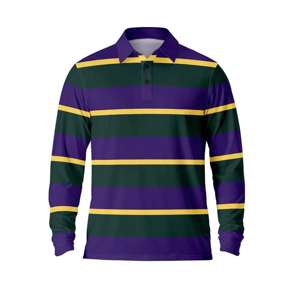 SOFTCCLO Long Sleeve Polo Shirts for Men Casual Button Down Collared Striped Golf Shirt Breathable Spring Loose Mens T-Shirts Dark Purple XL