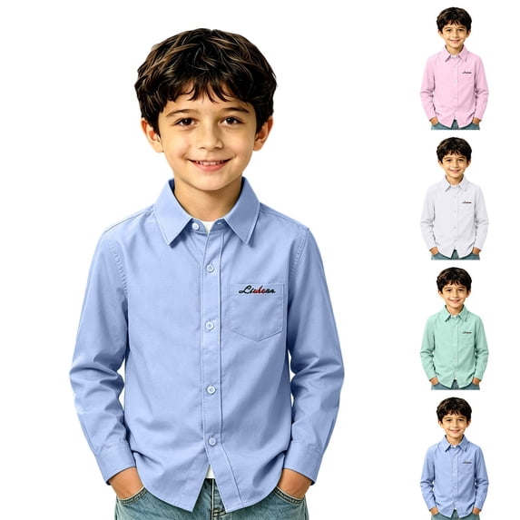 SOFTCCLO School Uniform for Boys Long Sleeve Collared Shirts Back to School Versatile Casual Button Down Shirts for Boys 5-6Y